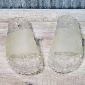 New DKNY Womens Monogram Clear Jelly Pool Slides Sandals Shoes Sz 5 Transparent